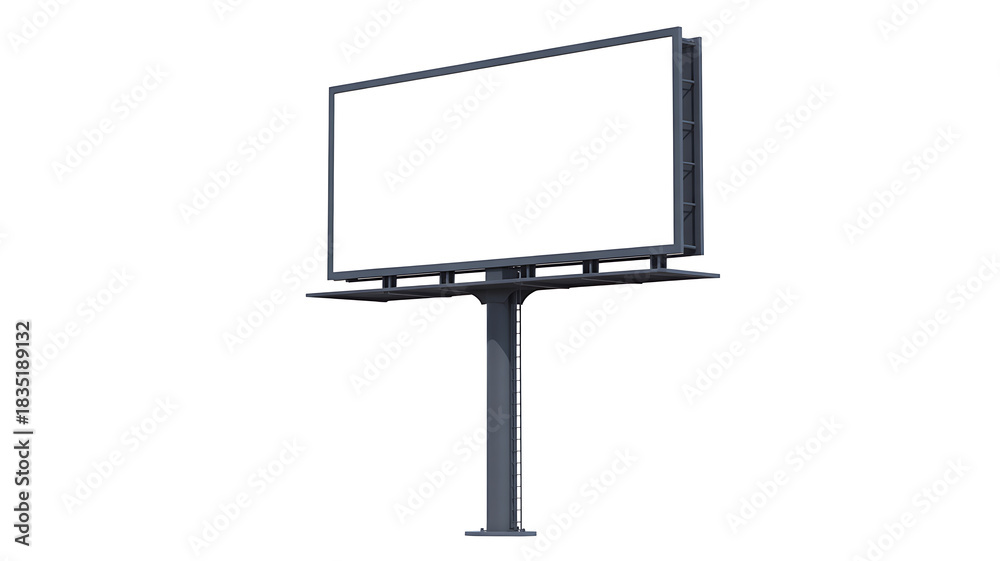Obraz premium Large blank billboard on a single pole, ready for advertising, isolated on white background