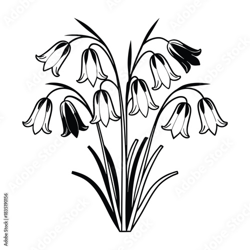Beautiful bluebell flowers vector composition with soft pastel tones and intricate petal details