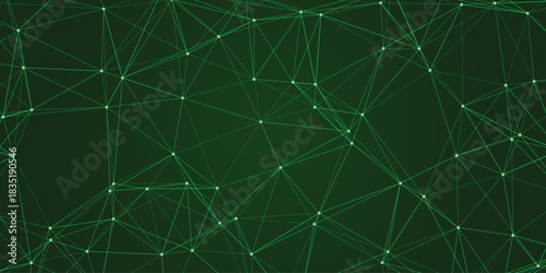 Green Network Structure with Connected Dots and Lines on a Dark Green Gradient Background abstract connection