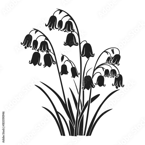 Realistic vector bluebell flowers with delicate petals gentle curves and detailed leaves