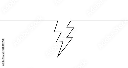 Continuous one line drawing of a vertical lightning bolt or thunder sign. Editable black stroke on a white background. Vector illustration.