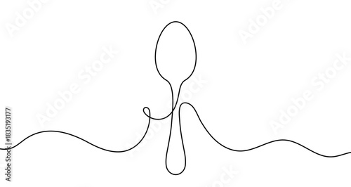 Continuous one line drawing of a dining spoon for eating food. Spoon drawing with editable black stroke on white background. Vector illustration.