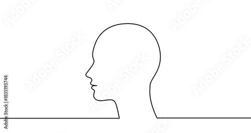 Continuous one line drawing of a human head profile silhouette. Head drawing with editable black stroke on white background. Vector illustration.