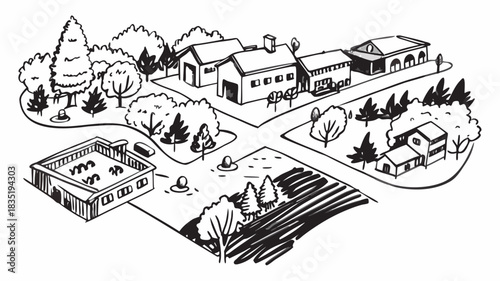 Very beautiful aerial view of luxury homes nestled among dense green trees, surrounding a calm lake, showing spacious properties, swimming pools, and peaceful upscale living in a lush suburban environ