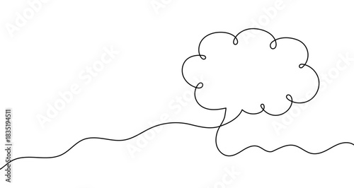 Continuous one line drawing of an empty thought cloud or speech bubble. Drawing of a shape with editable black stroke on white background. Vector illustration.