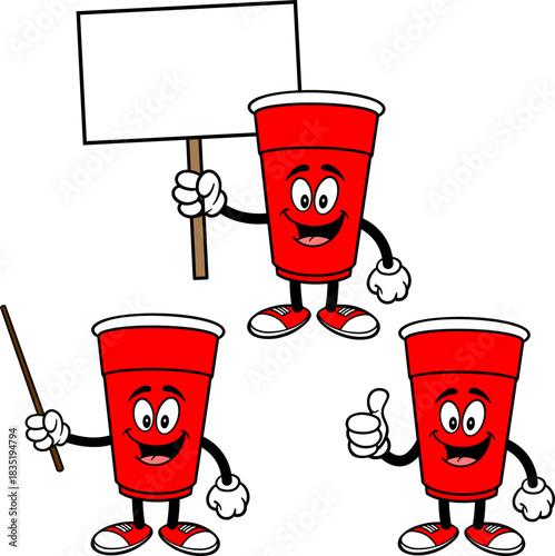 Party Cup Mascot Set 01, Hand Drawn illustrations of Party Cup Mascots in various poses.