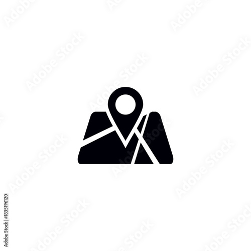 Map pin icon with a hollow circle center. Minimalistic location marker silhouette on a light background, suitable for navigation apps, maps, and travel-related designs.