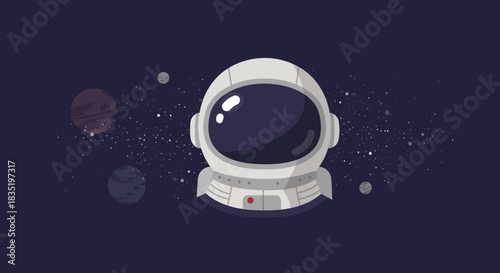 Futuristic astronaut helmet amidst a starry space background perfect for illustrating space exploration scientific discovery and cosmic wonder themes.