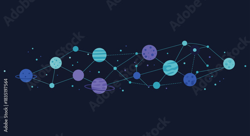 interconnected galaxy pattern planets networked traversing cosmic web connections ideal background visualizing astronomy astrophysics or cosmic structure.