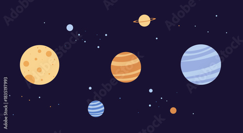 luminous planets pattern space scene with planets and stars against a dark background perfect for astronomy education and illustrating cosmic wonders.