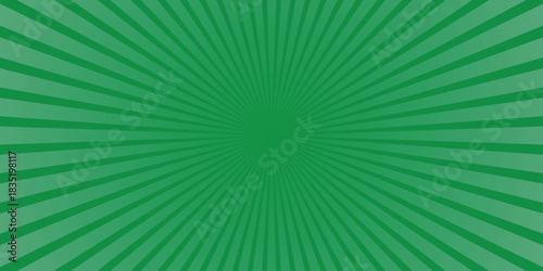 Vibrant Emerald Green Radial Burst Background with Dynamic Fading Stripes for Energetic Designs and Advertising