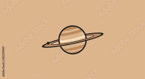 Saturn with rings illustration a stylized astronomical design element isolated on a tan background perfect for space science education or minimalist art projects.