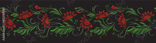 Vector floral seamless pattern from hand painted flowers on a black background
