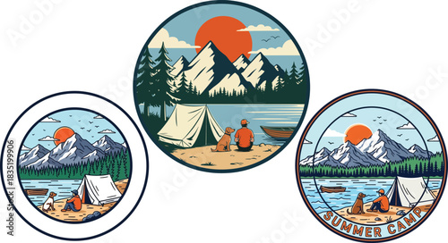 Collection of mountain landscape icons for outdoor adventure branding