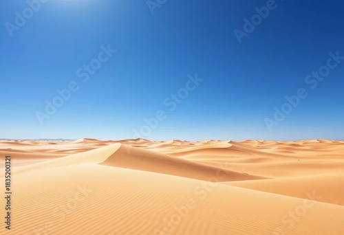 Fototapeta Naklejka Na Ścianę i Meble -  A desert landscape with sand dunes stretching to the horizon under a clear blue sky,  arid,  empty