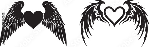 Tribal heart wings tattoo vector design