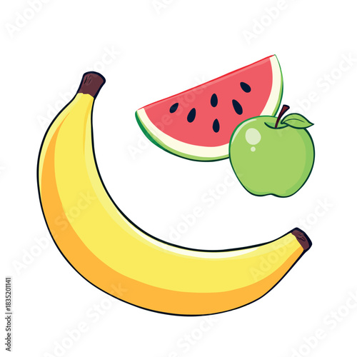 Vsai banana watermelon apple representing healthy fruit choices