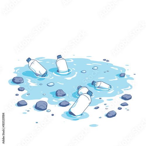 Vsai plastic bottles polluting water with trash and litter