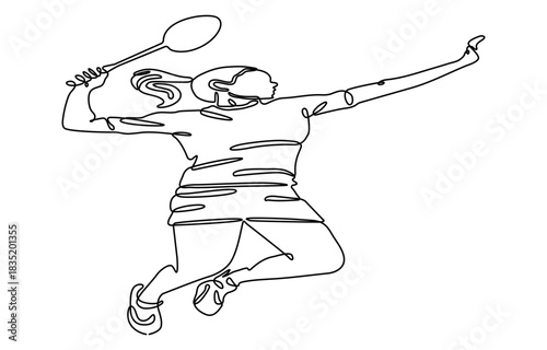 One continuous single line of badminton for sport theme isolated on white background.