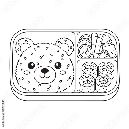 Bento lunchbox vector coloring pages coloring book illustration