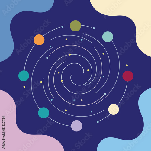 zen galaxy pattern with orbiting planets a calm cosmos scene radiating tranquility perfect for illustrating wellness meditation or abstract concepts