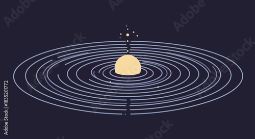 zen garden galaxy meditative cosmic landscape with golden planet emitting energy through orbital circles perfect for spirituality and peaceful backgrounds