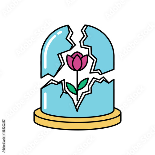 Beauty and the beast concept with a broken glass bell capturing themes of fragility and love suitable for fantasy story illustrations.