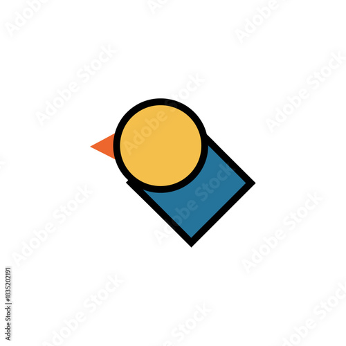 bird illustration design geometric bird perched with a yellow head and blue body minimal graphic element for nature blogs and modern brand identities.