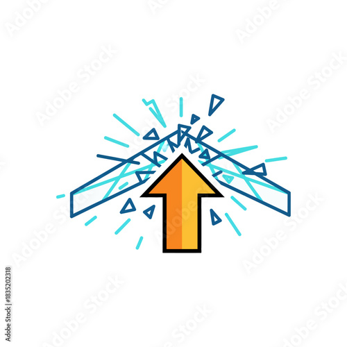 Breaking barriers with an arrow upward symbolizing success against obstacles excellent for illustrating overcoming challenges and career growth.