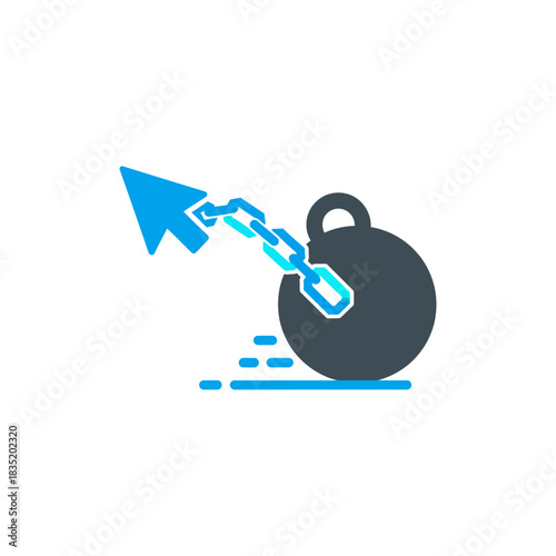 breaking free from constraints an arrow overcoming the weight of a heavy ball and chain symbolizing liberation progress and overcoming challenges.