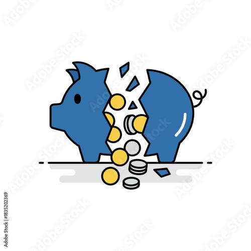 broken piggy bank with scattered gold coins illustrating financial loss and economic crisis suitable for articles about savings and investments.