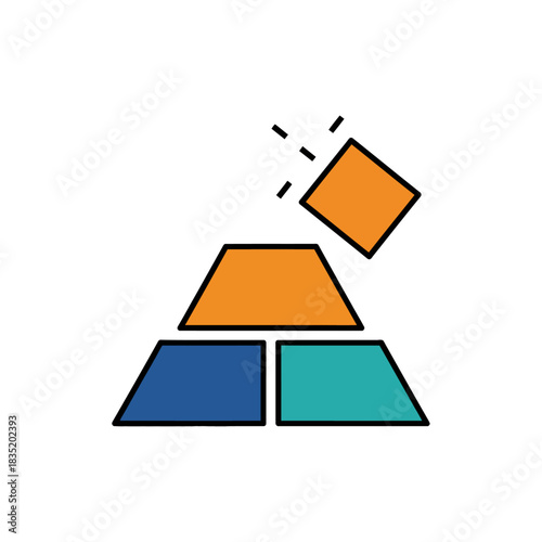 Building blocks falling illustrating instability on a white background concept for marketing emphasizing the risk and failure for business designs.