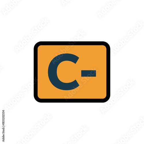 C minus grade symbol on an orange background ideal for representing academic performance grading systems education materials and achievement levels.