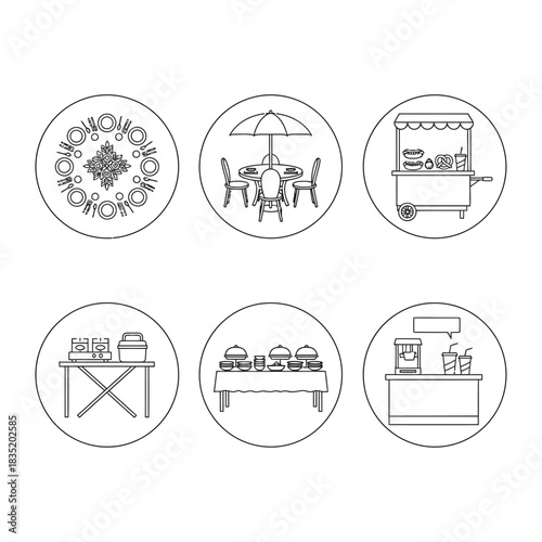 catering service illustration of buffet table setup dining table with umbrella  food stall showcasing party preparation  event arrangements