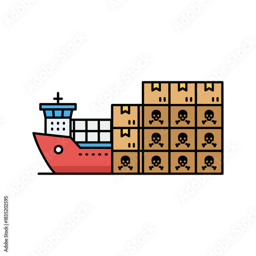 Cargo ship transporting dangerous goods illustrating global trade risks and hazards associated with international shipping industry maritime security regulations