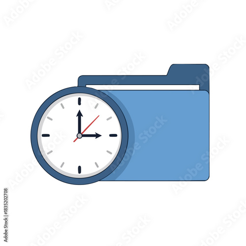 Clock With Folder Icon Vector Illustration