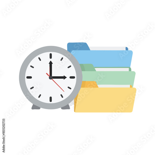 Clock with Multiple Folders Icon for File Organization Concept