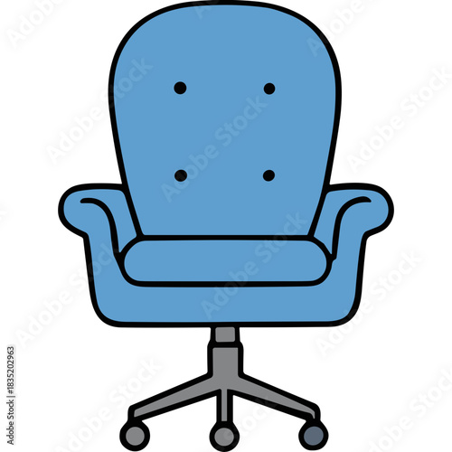 Tufted Blue Upholstered Office Armchair With Silver Base And Casters Isolated On Black Background With Smooth Texture