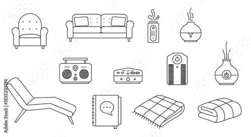 cozy home decor elements armchair sofa blankets and vases perfect for illustrating interior design relaxation and creating a comfortable living space