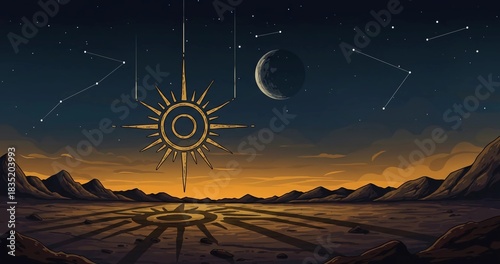 Celestial Symbol Moon and Starry Night