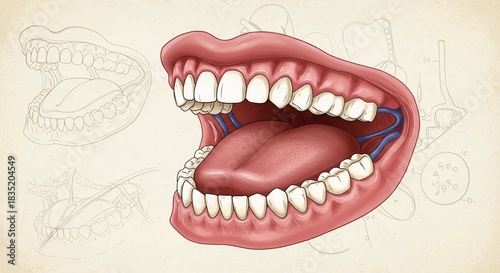 Open Mouth Anatomy with Teeth and Tongue