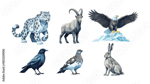 Geometric wildlife: low poly arctic and mountain animals collection