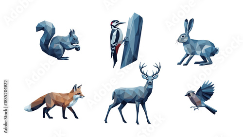 Low poly wildlife collection featuring forest animals