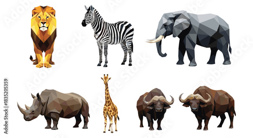 Geometric animal art: low poly safari creatures in modern style