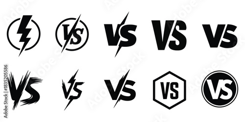 Battle VS Icon Set, a dynamic vector collection featuring stylized letters, duel graphics, competitive match symbols, and bold versus elements designed for gaming interfaces and tournament branding.