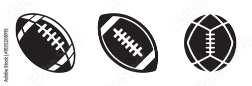 Set of three stylized american footballs with prominent white details and laces for modern sports design vector