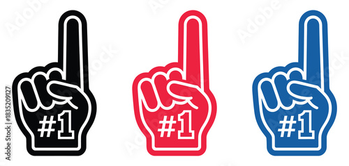 Bold Foam Finger Hand Sign, a detailed vector featuring the number one fan gesture, ideal for sports events, team spirit, cheering, and competitive celebration graphics.