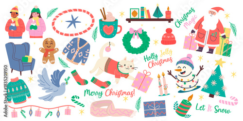 Christmas festive mega set. Сozy holiday characters and winter elements