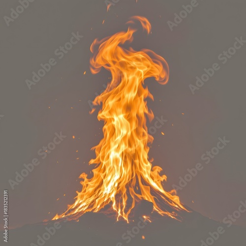 Dramatic Flames Erupting from Ground Creating a Fiery Explosion Against Dark Background