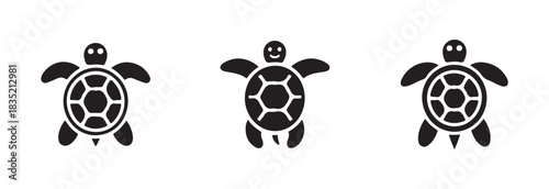 Collection of black turtle icons isolated on white background. vector turtle symbols, sea creature, marine animal